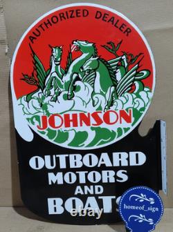 Johnson Outboard Motors Porcelain Enamel Sign 27.5 x 20 Inches 2 Sides