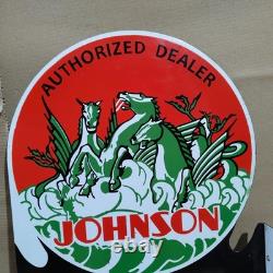 Johnson Outboard Motors Porcelain Enamel Sign 27.5 x 20 Inches 2 Sides
