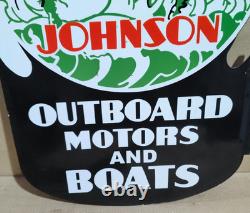 Johnson Outboard Motors Porcelain Enamel Sign 27.5 x 20 Inches 2 Sides