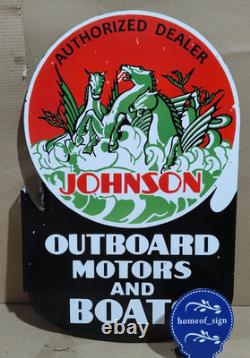 Johnson Outboard Motors Porcelain Enamel Sign 27.5 x 20 Inches 2 Sides