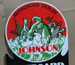 Johnson Outboard Motors Porcelain Enamel Sign 27.5 x 20 Inches 2 Sides