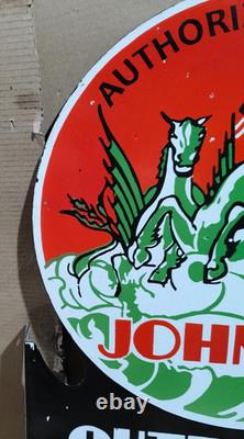 Johnson Outboard Motors Porcelain Enamel Sign 27.5 x 20 Inches 2 Sides