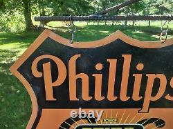 LARGE OLD VINTAGE DOUBLE-SIDED PHILLIPS 66 With BRACKET PORCELAIN GAS STATION SIGN