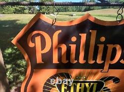 LARGE OLD VINTAGE DOUBLE-SIDED PHILLIPS 66 With BRACKET PORCELAIN GAS STATION SIGN