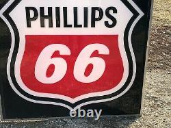 LARGE Original PHILLIPS 66 Sign DOUBLE SIDED in Hanger Vintage Gas Oil Station