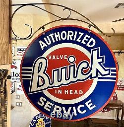 LARGE VINTAGE''BUICK'' DOUBLE SIDED With BRACKET & 30 PORCELAIN SIGN