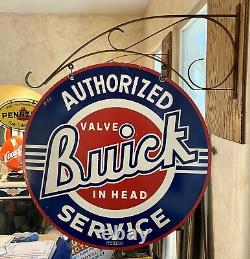 LARGE VINTAGE''BUICK'' DOUBLE SIDED With BRACKET & 30 PORCELAIN SIGN