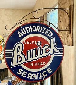 LARGE VINTAGE''BUICK'' DOUBLE SIDED With BRACKET & 30 PORCELAIN SIGN