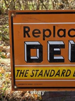 LARGE VINTAGE DELCO PORCELAIN SIGN DOUBLE-SIDED 24x10