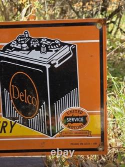 LARGE VINTAGE DELCO PORCELAIN SIGN DOUBLE-SIDED 24x10