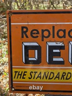 LARGE VINTAGE DELCO PORCELAIN SIGN DOUBLE-SIDED 24x10