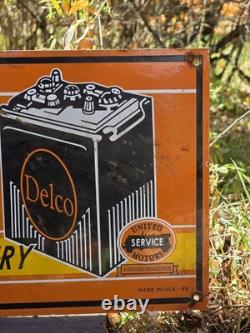 LARGE VINTAGE DELCO PORCELAIN SIGN DOUBLE-SIDED 24x10