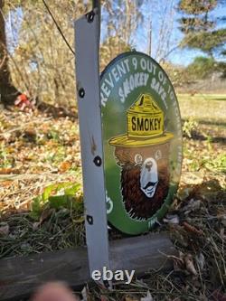 LARGE VINTAGE RARE SMOKEY FLANGE DOUBLE SIDED PORCELAIN SIGN 17x17
