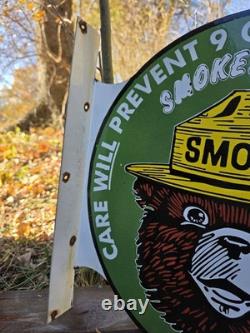LARGE VINTAGE RARE SMOKEY FLANGE DOUBLE SIDED PORCELAIN SIGN 17x17