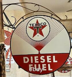 LARGE VINTAGE''TEXACO DIESEL'' DOUBLE SIDED 30 INCH PORCELAIN SIGN With BRACKET