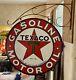 Large Vintage''texaco'' Double Sided With Bracket & 30 Inch Porcelain Sign