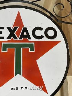 LARGE VINTAGE''TEXACO'' DOUBLE SIDED With BRACKET & 30 INCH PORCELAIN SIGN