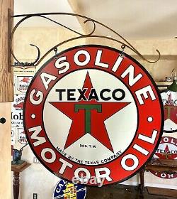 LARGE VINTAGE''TEXACO'' DOUBLE SIDED With BRACKET & 30 INCH PORCELAIN SIGN