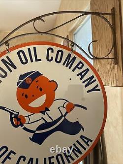 LARGE VINTAGE''UNION OIL 76'' DOUBLE SIDED With BRACKET 30 INCH PORCELAIN SIGN
