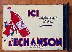 L'Echanson French Wine Advertising Porcelain Sign Double Sided Vintage France