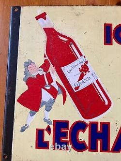 L'Echanson French Wine Advertising Porcelain Sign Double Sided Vintage France