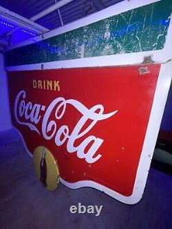 Large 1941 Drink Coca-Cola Double Sided Porcelain Metal Sign Store Advertising