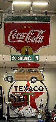 Large 1941 Drink Coca-Cola Double Sided Porcelain Metal Sign Store Advertising