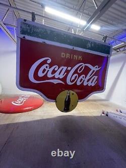 Large 1941 Drink Coca-Cola Double Sided Porcelain Metal Sign Store Advertising