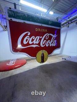 Large 1941 Drink Coca-Cola Double Sided Porcelain Metal Sign Store Advertising