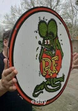 Large 24 1961 Dated Rat Fink Porcelain Sign Double Sided Rare