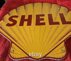 Large 24 Inch''shelldouble Sided Vintage Style Gas & Oil Heavy Porcelain