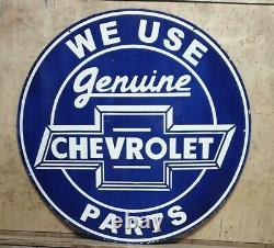 Large 48 Chevrolet Genuine Parts Porcelain Enamel Double Sided Sign
