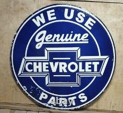 Large 48 Chevrolet Genuine Parts Porcelain Enamel Double Sided Sign