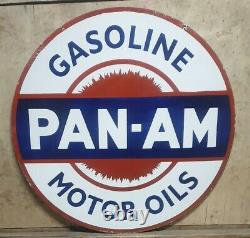Large 48 Pan-am Gasoline Motor Oils Porcelain Enamel Double Sided Sign