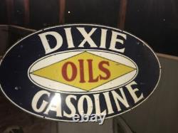 Large 60 Double Sided Dixie Gasoline Porcelain Sign