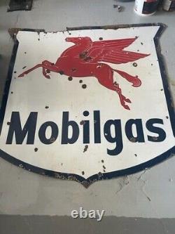 Large 6ft vintage pegasus double sided porcelain mobile gas sign