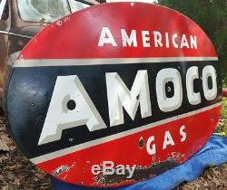 Large American Gas Amoco Sign Double Sided Porcelain Original Station 8×4.5' DSP