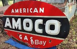 Large American Gas Amoco Sign Double Sided Porcelain Original Station 8×4.5' DSP