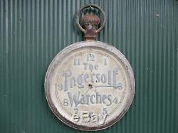 Large Antique Ingersoll Watches Double Sided Metal Trade Sign 24 Round Clock