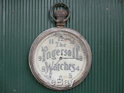 Large Antique Ingersoll Watches Double Sided Metal Trade Sign 24 Round Clock