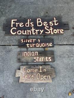 Large Antique Rustic Wood Panel Hanging Hand Painted Double Sided Trade Sign