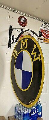 Large Bmw 30 Porcelain 2 Sided Double Sided Sign With Wall Bracket