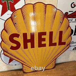 Large Die-cut Die Vintage''shell'' Double Sided 24 Inch Porcelain Dealer Sign