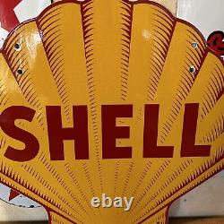 Large Die-cut Die Vintage''shell'' Double Sided 24 Inch Porcelain Dealer Sign