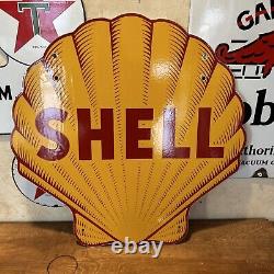 Large Die-cut Die Vintage''shell'' Double Sided 24 Inch Porcelain Dealer Sign