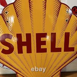 Large Die-cut Die Vintage''shell'' Double Sided 24 Inch Porcelain Dealer Sign