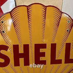 Large Die-cut Die Vintage''shell'' Double Sided 24 Inch Porcelain Dealer Sign