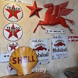 Large Die-cut Die Vintage''shell'' Double Sided 24 Inch Porcelain Dealer Sign