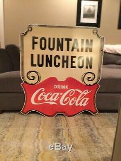 Large Double Sided Coca Cola Luncheon Porcelain Sign
