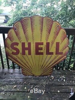 Large Double Sided Shell Porcelain Sign